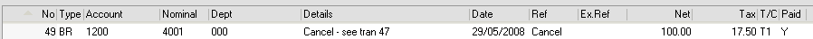 BR Transaction in black showing Cancel - see tran 47 in the Details column.